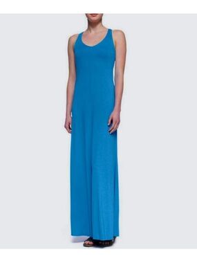 Vince V/Scoop Neck Jersey Maxi Dress in Côte d’Azur Blue Size L NWT